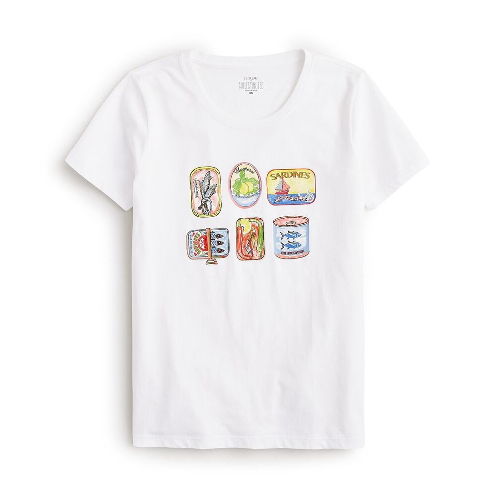 J Crew Tin Fish Graphic Tee Women's Large White Short Sleeve